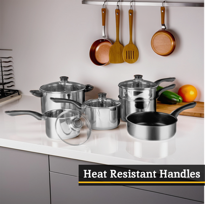 Crosse 6-Piece Stainless Steel Cookware Set with Glass Lids