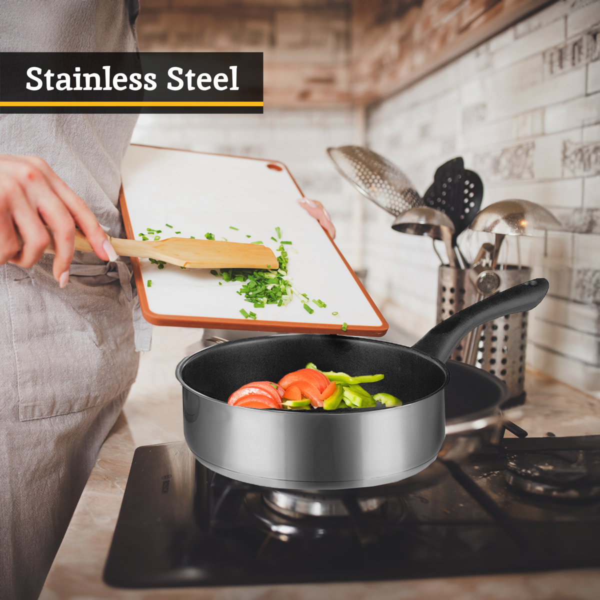 Crosse 6-Piece Stainless Steel Cookware Set with Glass Lids