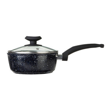 Stoneflam 16cm Black Marble Non-Stick Saucepan with Glass Lid
