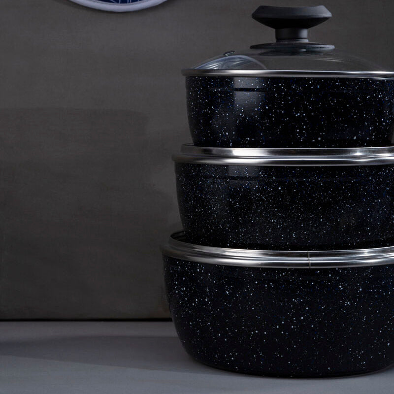 Stoneflam 16cm Black Marble Non-Stick Saucepan with Glass Lid