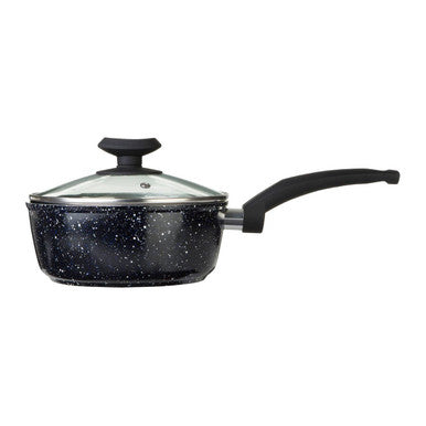 Stoneflam 18cm Black Marble Non-Stick Saucepan with Glass Lid
