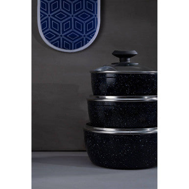 Stoneflam 18cm Black Marble Non-Stick Saucepan with Glass Lid