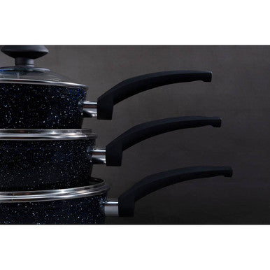 Stoneflam 18cm Black Marble Non-Stick Saucepan with Glass Lid