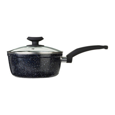 Stoneflam 20cm Black Marble Non-Stick Saucepan with Glass Lid