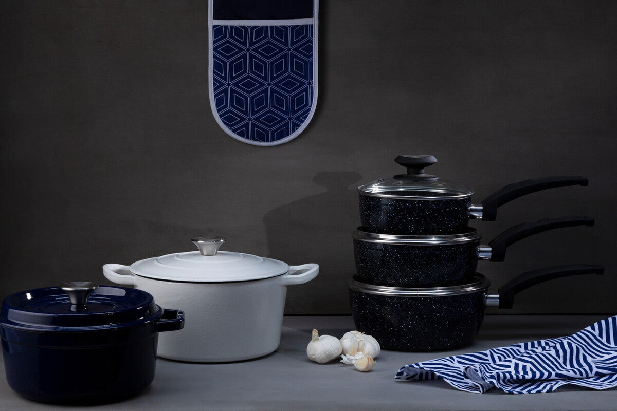 Stoneflam 20cm Black Marble Non-Stick Saucepan with Glass Lid