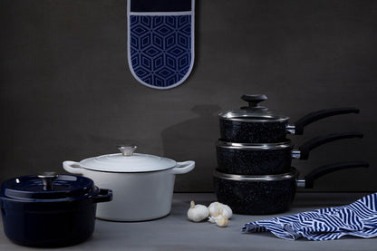 Stoneflam 20cm Black Marble Non-Stick Saucepan with Glass Lid
