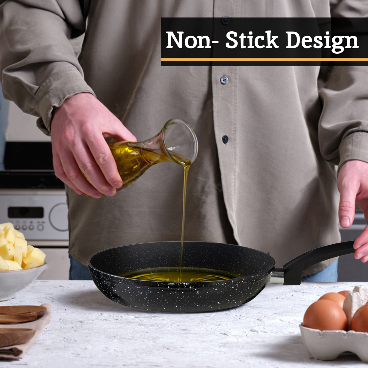 Stoneflam 26cm Black Marble Non-Stick Frying Pan