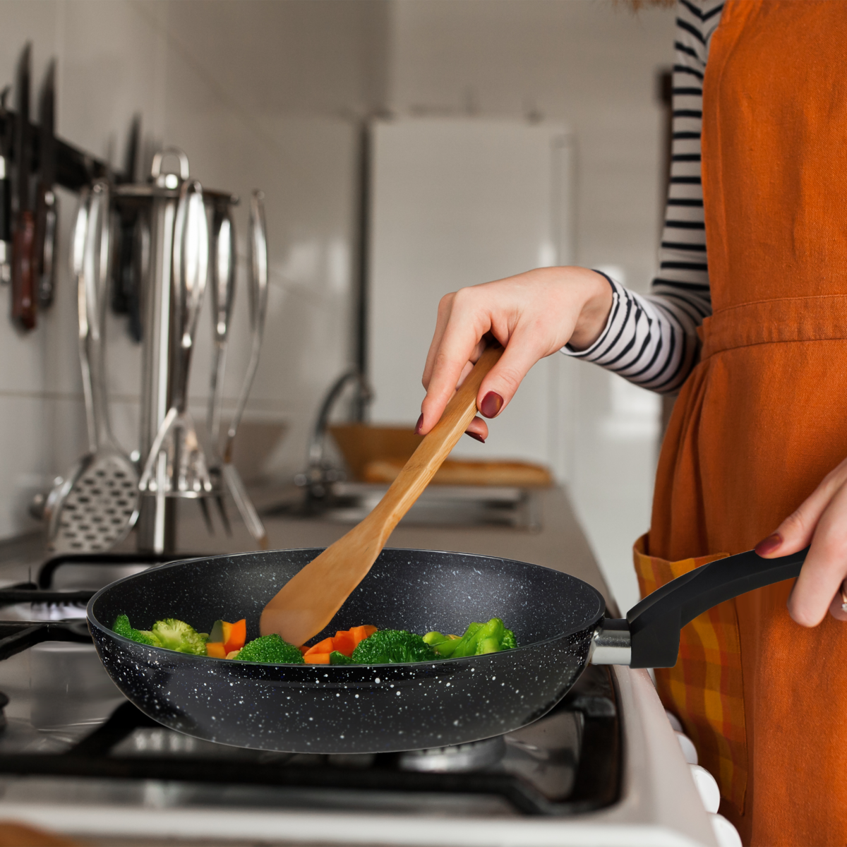 Stoneflam 26cm Black Marble Non-Stick Frying Pan