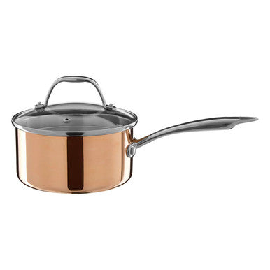 Minerva 16cm Tri-Ply Copper Finish Saucepan with Glass Lid