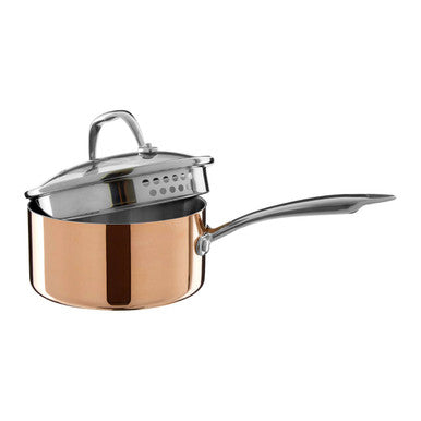 Minerva 16cm Tri-Ply Copper Finish Saucepan with Glass Lid