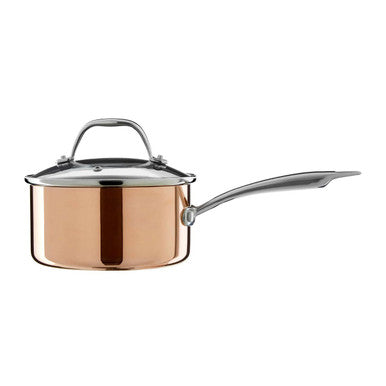 Minerva 16cm Tri-Ply Copper Finish Saucepan with Glass Lid