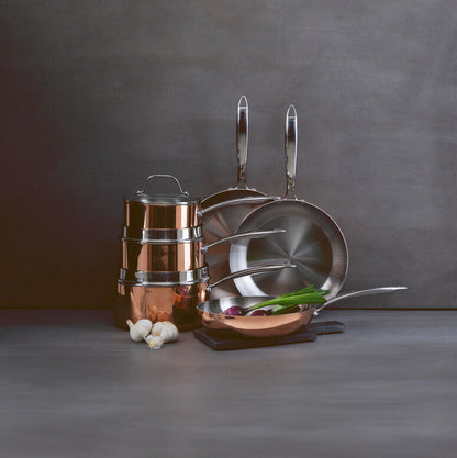 Minerva 16cm Tri-Ply Copper Finish Saucepan with Glass Lid