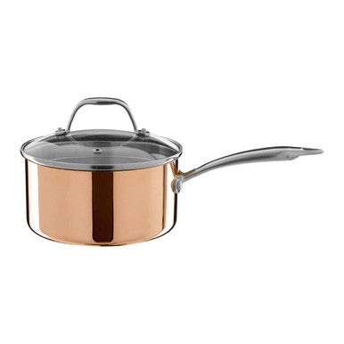 Minerva 18cm Tri-Ply Copper Finish Saucepan with Glass Lid