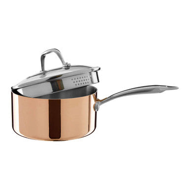 Minerva 18cm Tri-Ply Copper Finish Saucepan with Glass Lid