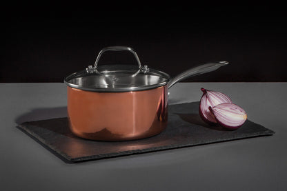 Minerva 18cm Tri-Ply Copper Finish Saucepan with Glass Lid