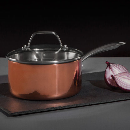 Minerva 18cm Tri-Ply Copper Finish Saucepan with Glass Lid