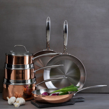 Minerva 18cm Tri-Ply Copper Finish Saucepan with Glass Lid