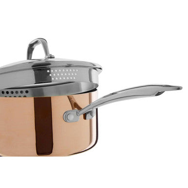 Minerva 18cm Tri-Ply Copper Finish Saucepan with Glass Lid