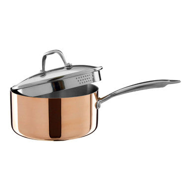 Minerva 20cm Tri-Ply Copper Finish Saucepan with Glass Lid