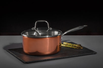 Minerva 20cm Tri-Ply Copper Finish Saucepan with Glass Lid