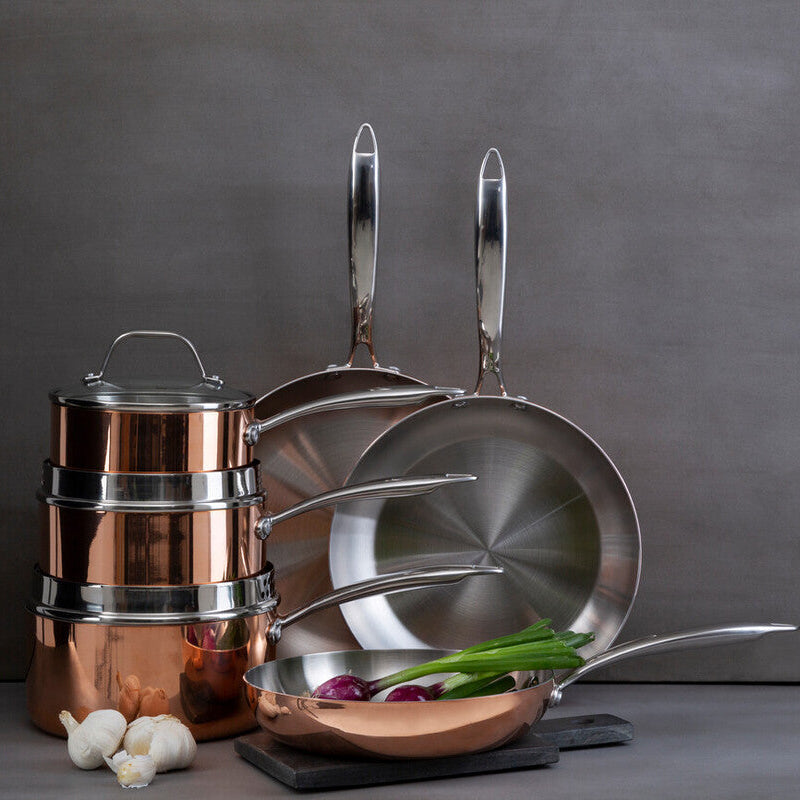 Minerva 20cm Tri-Ply Copper Finish Saucepan with Glass Lid