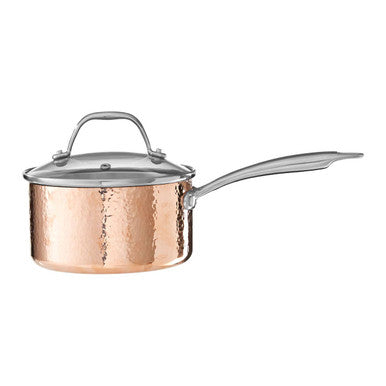 Minerva 16cm Hammered Copper Finish Saucepan with Glass Lid