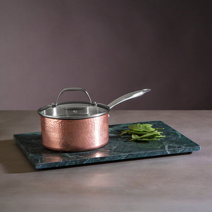 Minerva 16cm Hammered Copper Finish Saucepan with Glass Lid