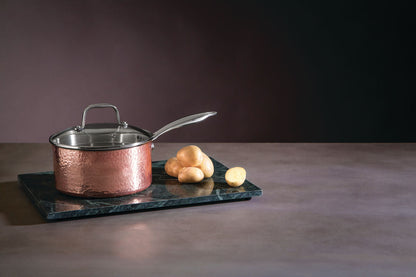 Minerva 18cm Hammered Copper Finish Saucepan with Glass Lid