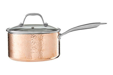 Minerva 20cm Hammered Copper Finish Saucepan with Glass Lid