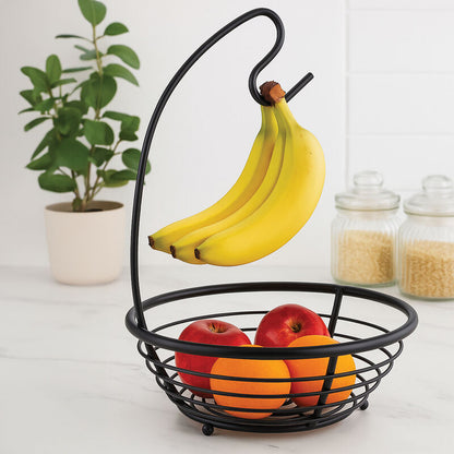 Emery Matt Black Wire Fruit Basket with Banana Hanger