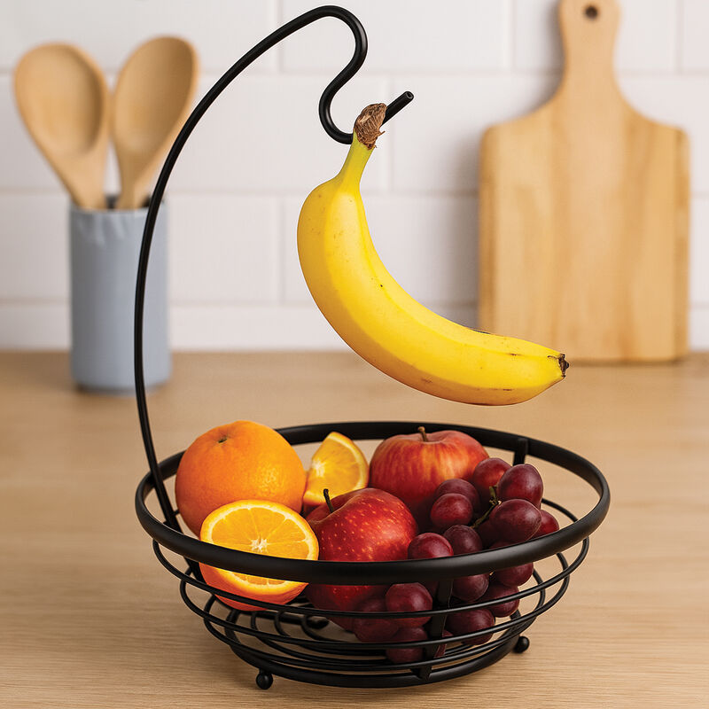 Emery Matt Black Wire Fruit Basket with Banana Hanger