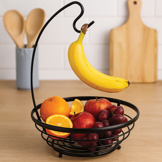 Emery Matt Black Wire Fruit Basket with Banana Hanger