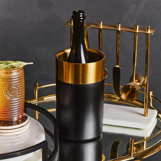 Mixology Black & Gold Wine Cooler on a reflective surface with a dark background
