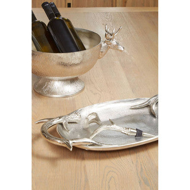 Antler serving tray styled with drinks and canapes