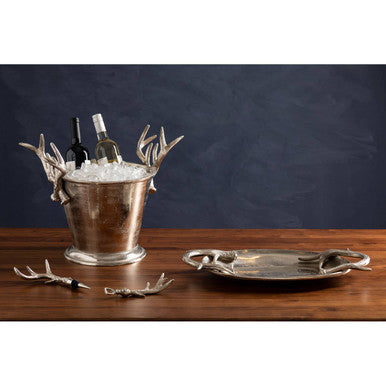 Side view of the antler serving tray showing the handle detail