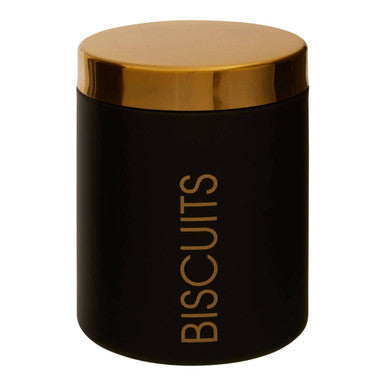 Liberty Black Enamel Biscuit Canister with Gold Lid