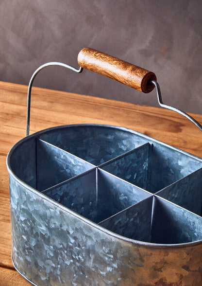 Drummond 6 Compartment Oval Galvanised Steel Caddy