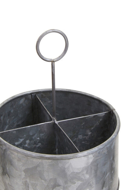 Drummond Galvanised Steel 4 Compartment Round Cutlery Caddy