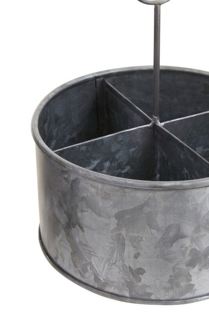 Drummond Galvanised Steel 4 Compartment Round Cutlery Caddy