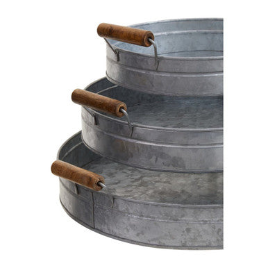 Drummond Set Of Three Round Galvanised Steel Trays