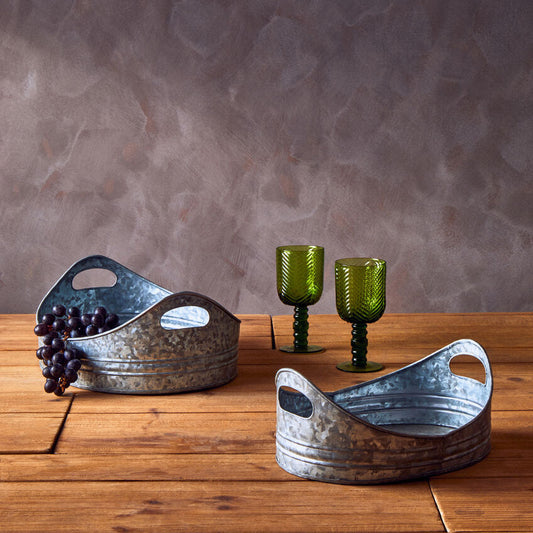 Drummond Set Of Two Galvanised Steel Oval Trays
