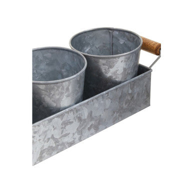 Drummond Set Of 3 Galvanised Steel Flower or Herb Pots With Tray