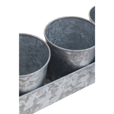 Drummond Set Of 3 Galvanised Steel Flower or Herb Pots With Tray