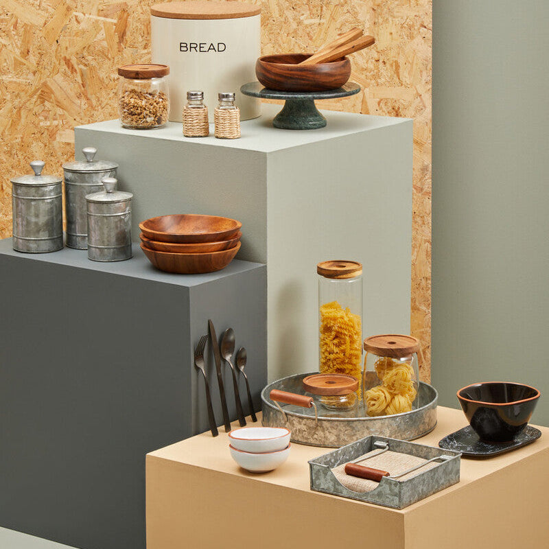 Drummond Round Galvanised Steel Tray With Wood Handles