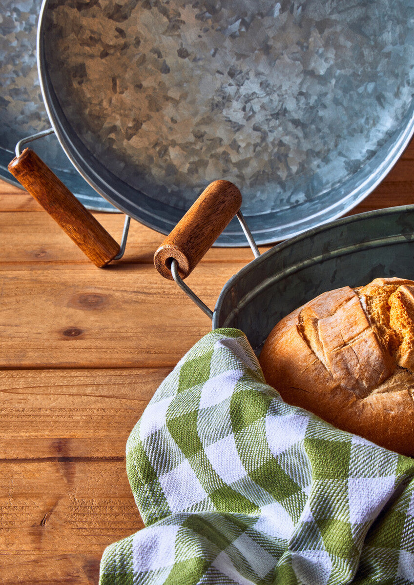 Drummond Round Galvanised Steel Tray With Wood Handles