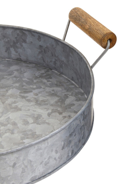 Drummond Round Galvanised Steel Tray With Wood Handles