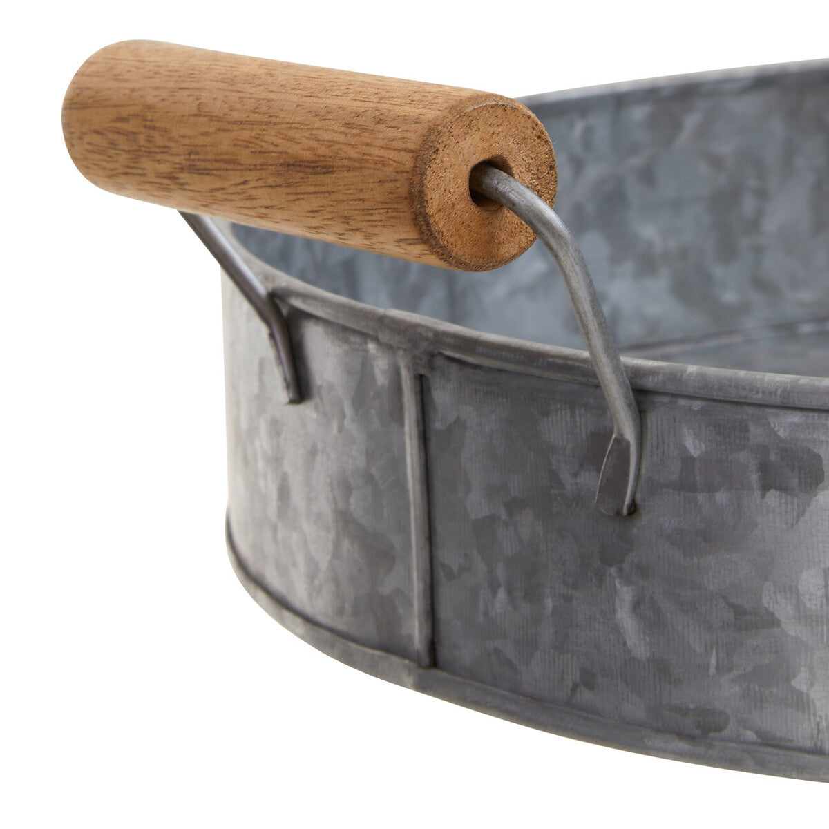 Drummond Round Galvanised Steel Tray With Wood Handles