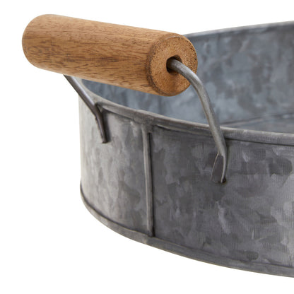 Drummond Round Galvanised Steel Tray With Wood Handles