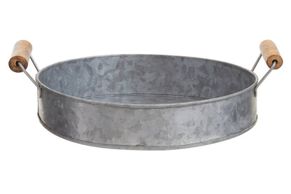 Drummond Galvanised Steel Round Tray With Wood Handles