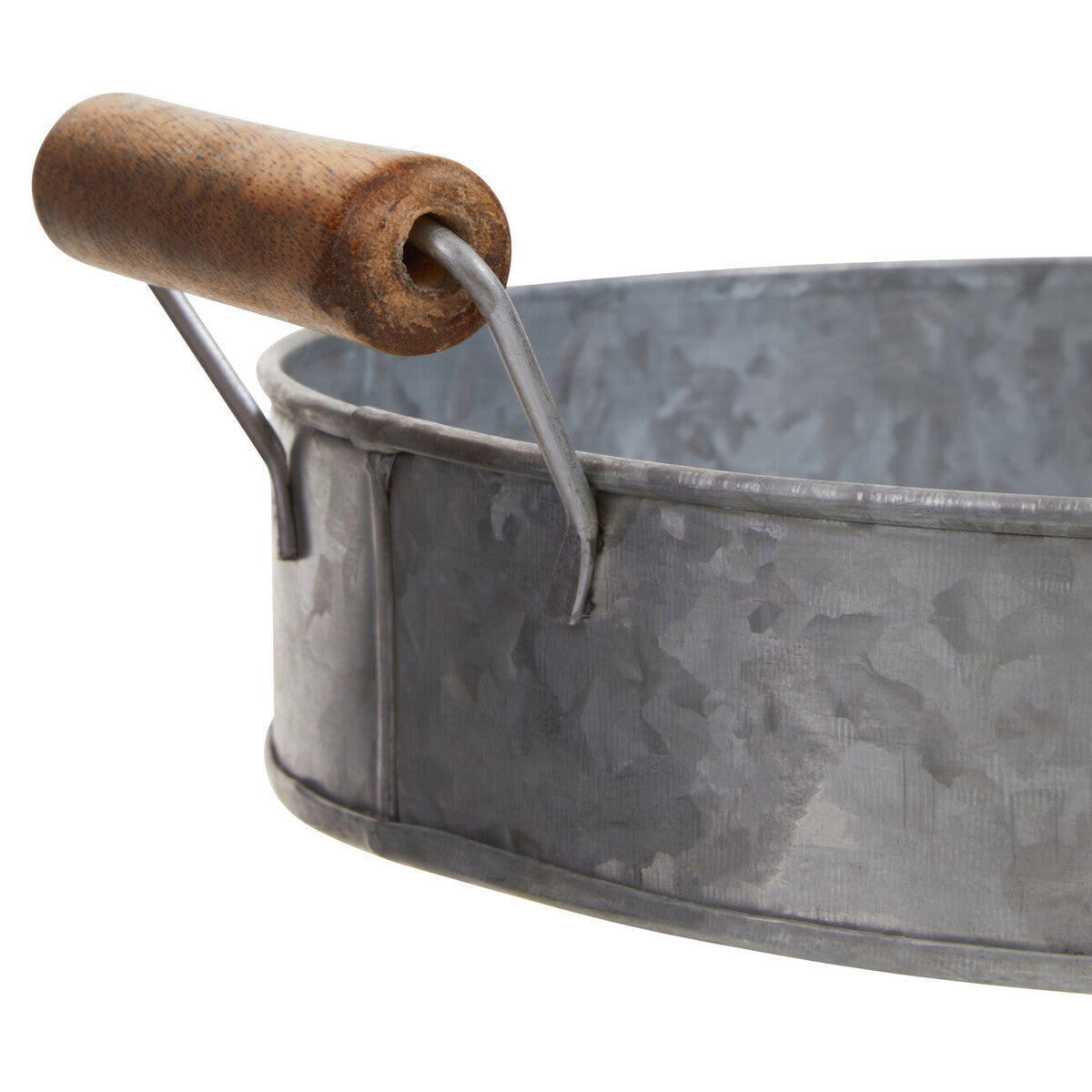 Drummond Galvanised Steel Round Tray With Wood Handles